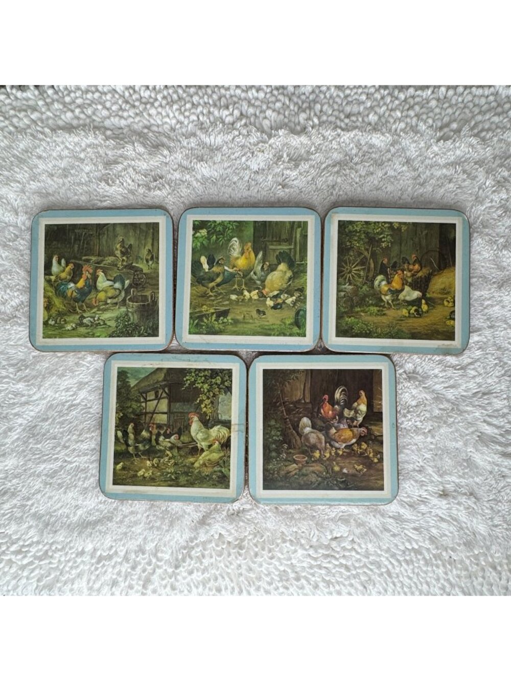 Vintage Pimpernel Coasters Farmhouse Roosters Chickens Hens Chicks Set of 5